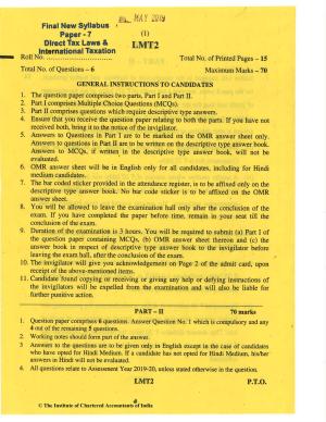 CA Final May 2019 Question Paper - Paper 7 – Direct Tax Laws and International Taxation