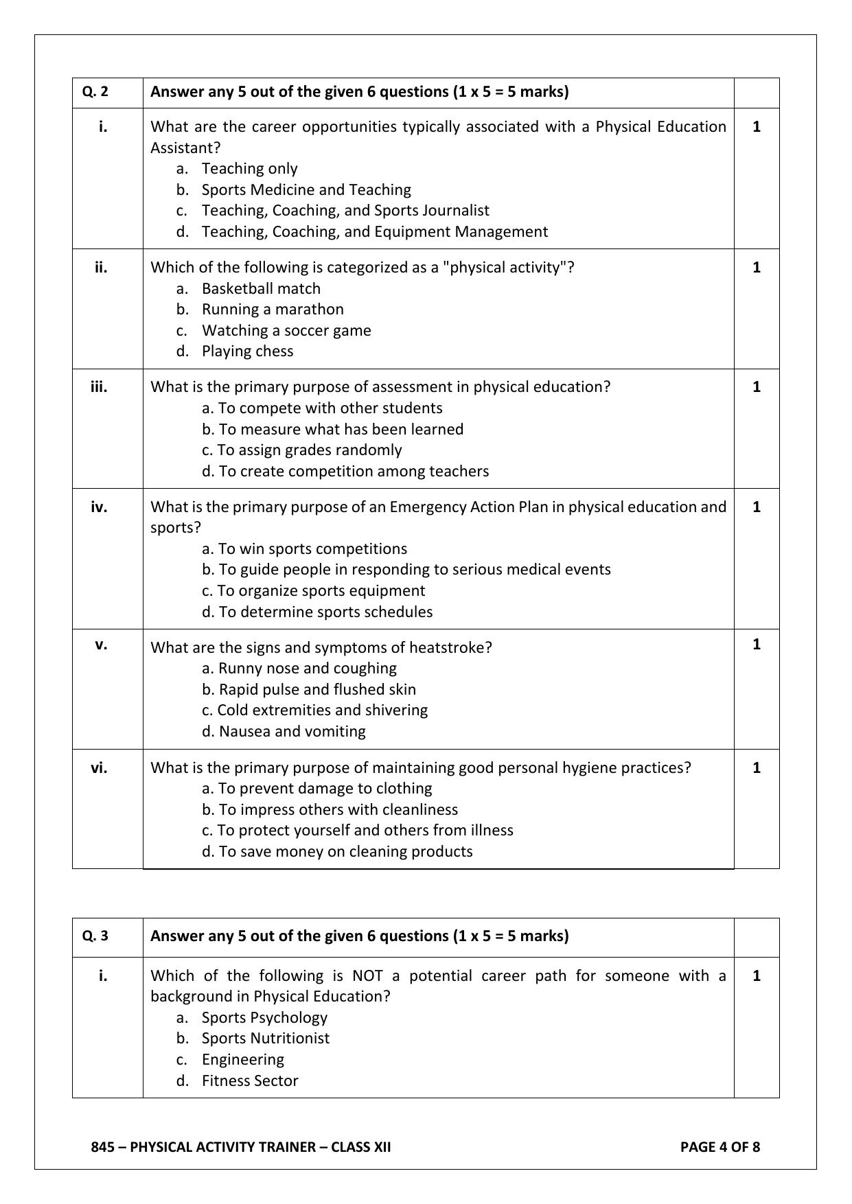 CBSE Class 12 (Skill Education) Physical Activity Trainer 2024 Sample Paper - Page 4