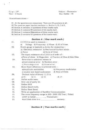 JKBOSE Class 12 Electronics Model Question Paper 2023