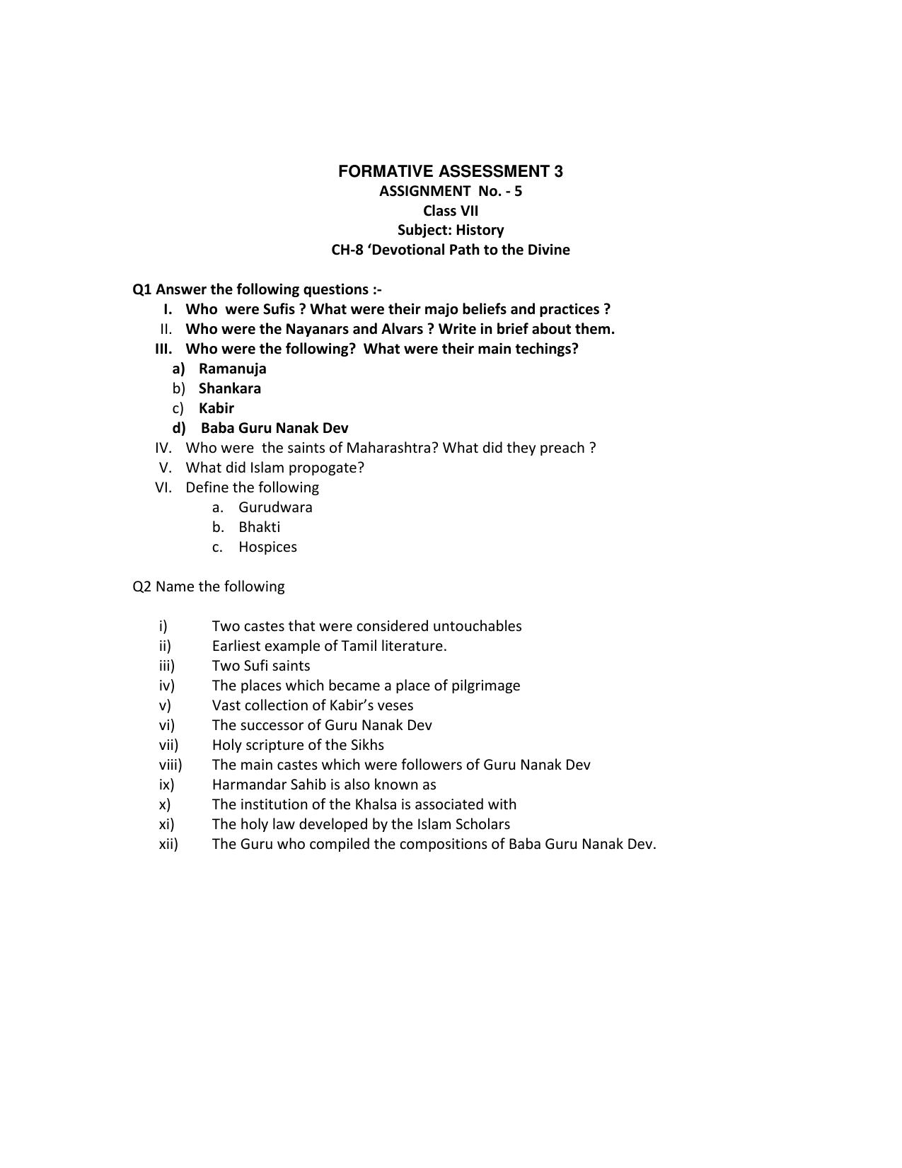 CBSE Worksheets for Class 7 History Assignment 5 - Page 1