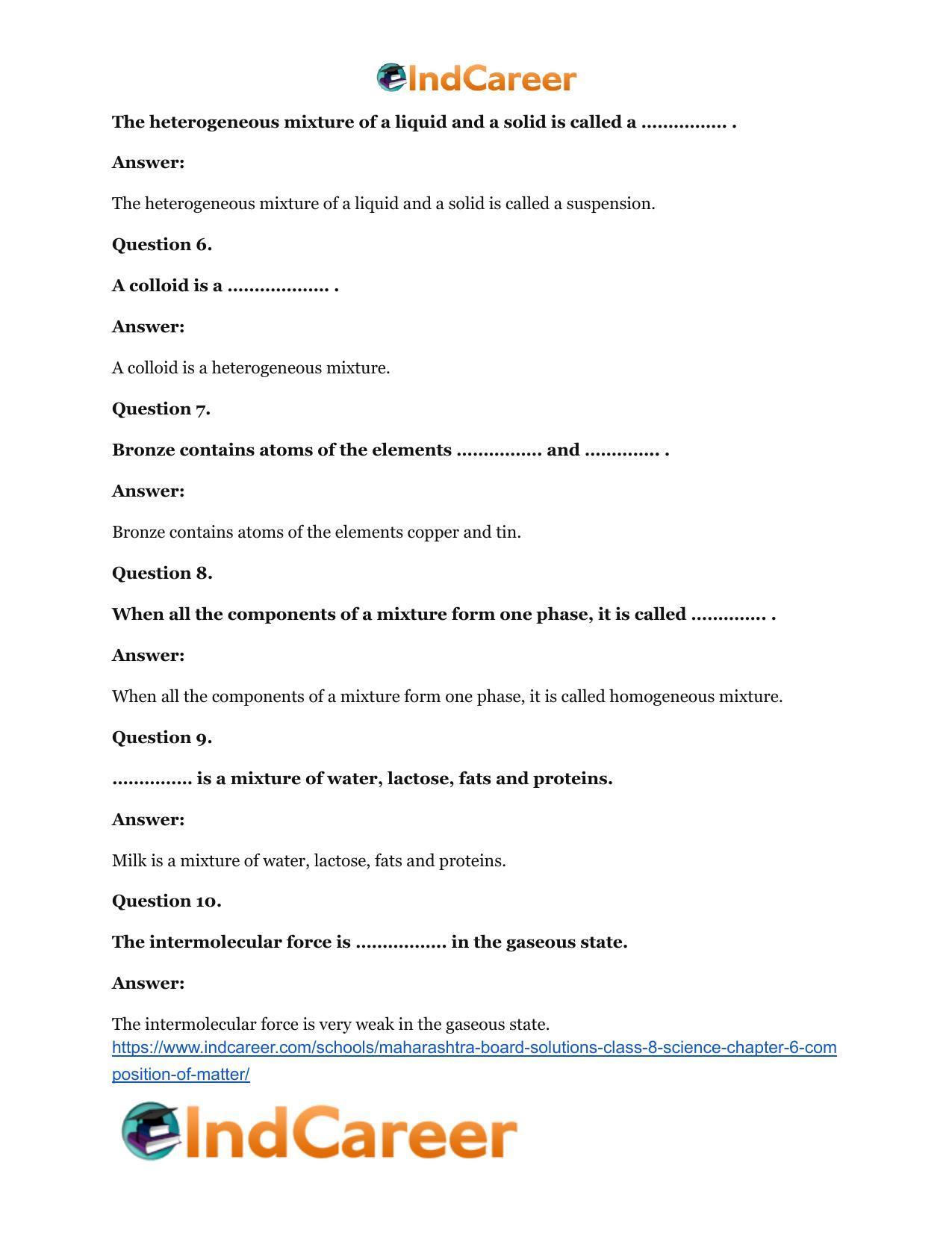 Maharashtra Board Solutions Class 8-Science: Chapter 6- Composition of Matter - Page 17