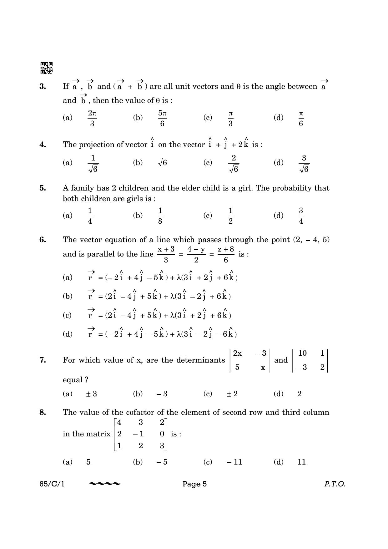 CBSE Class 12 65-1- Mathematics 2023 (Compartment) Question Paper - Page 5