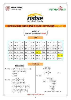 NSTSE 2023 Class 6 Answer Key (Paper Code 489)