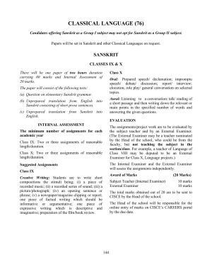 ICSE Classical Language Syllabus 2026