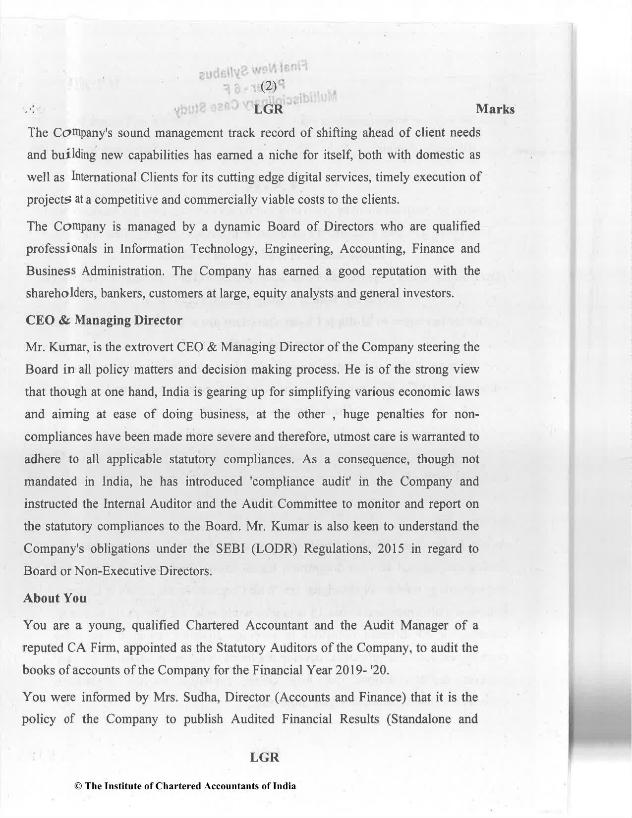 CA Final Jan 2021 Question Paper - Paper 6F – Multidisciplinary Case Study - Page 2