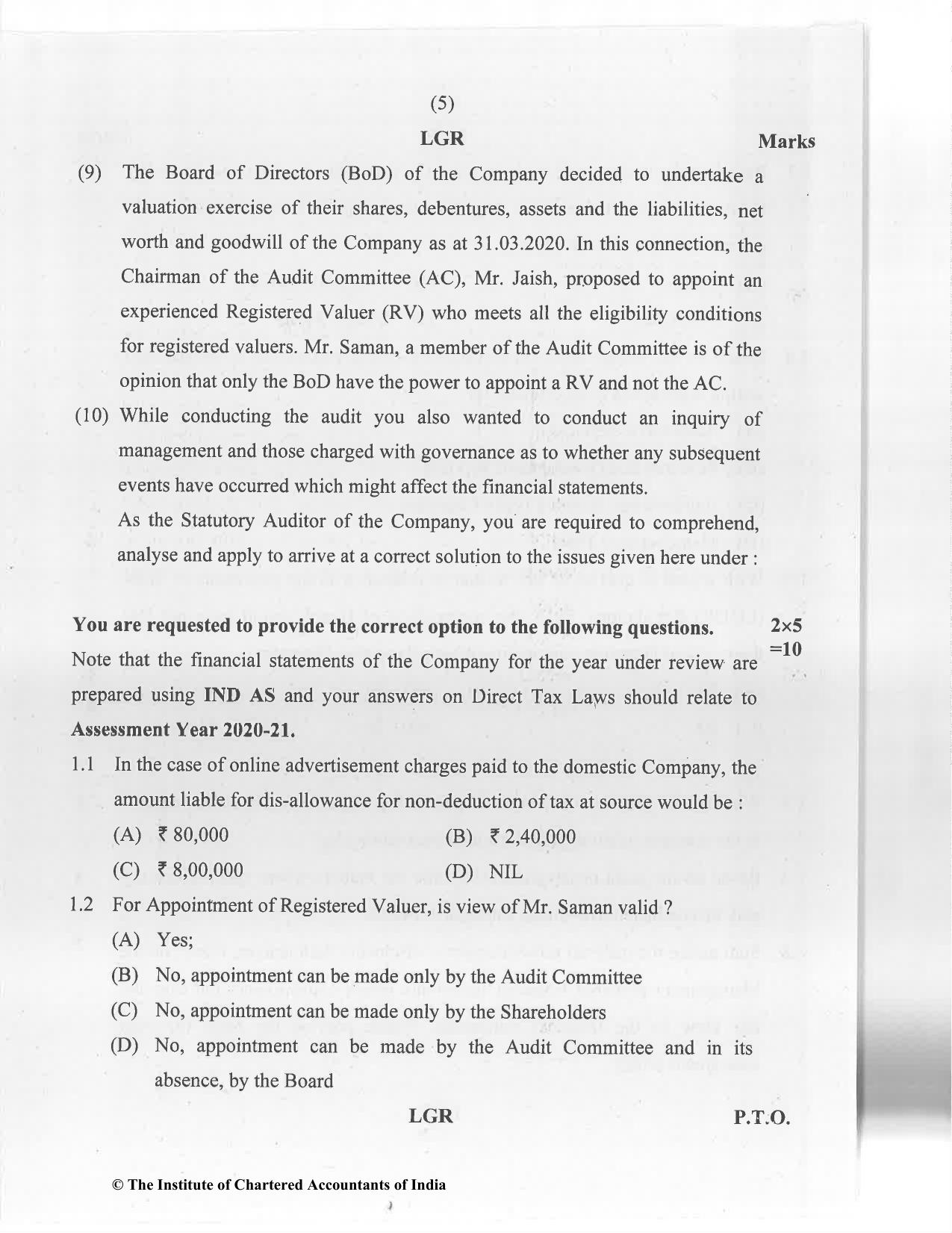 CA Final Jan 2021 Question Paper - Paper 6F – Multidisciplinary Case Study - Page 5