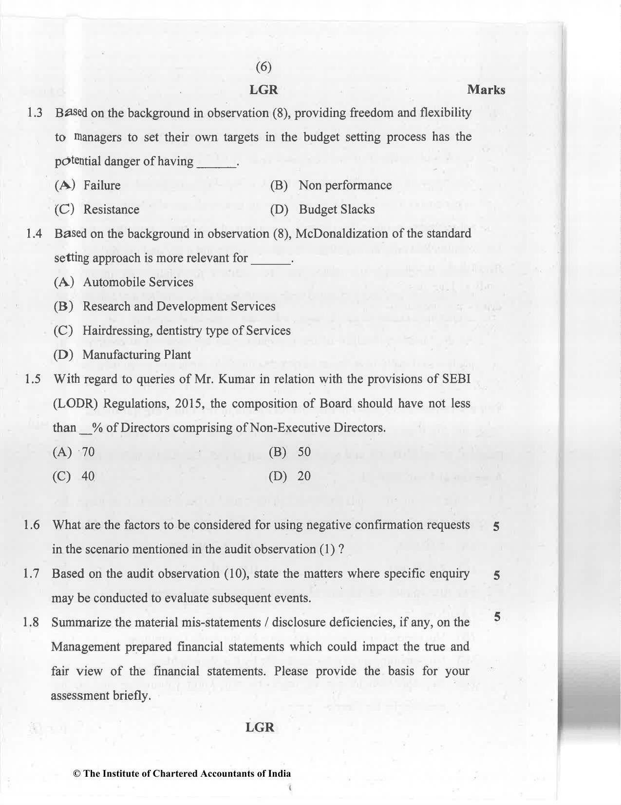 CA Final Jan 2021 Question Paper - Paper 6F – Multidisciplinary Case Study - Page 6