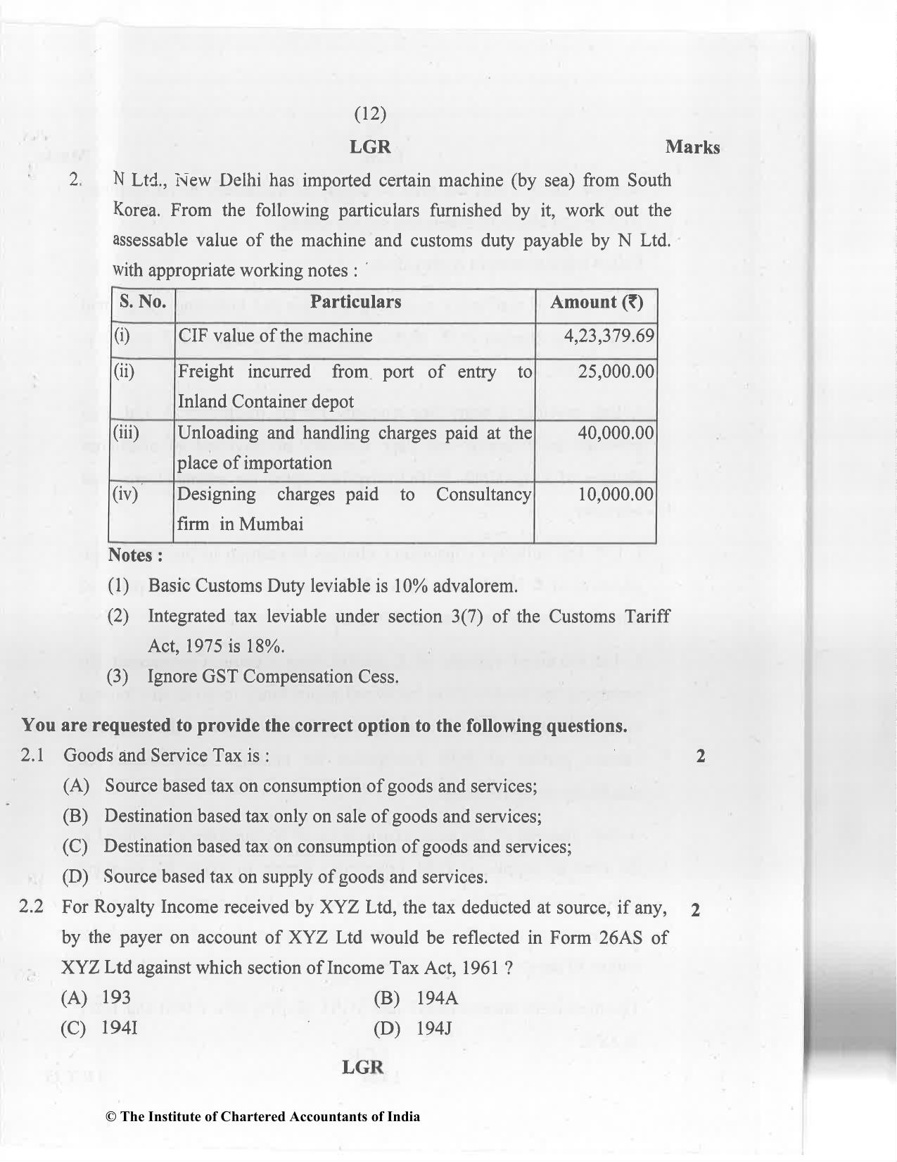 CA Final Jan 2021 Question Paper - Paper 6F – Multidisciplinary Case Study - Page 12