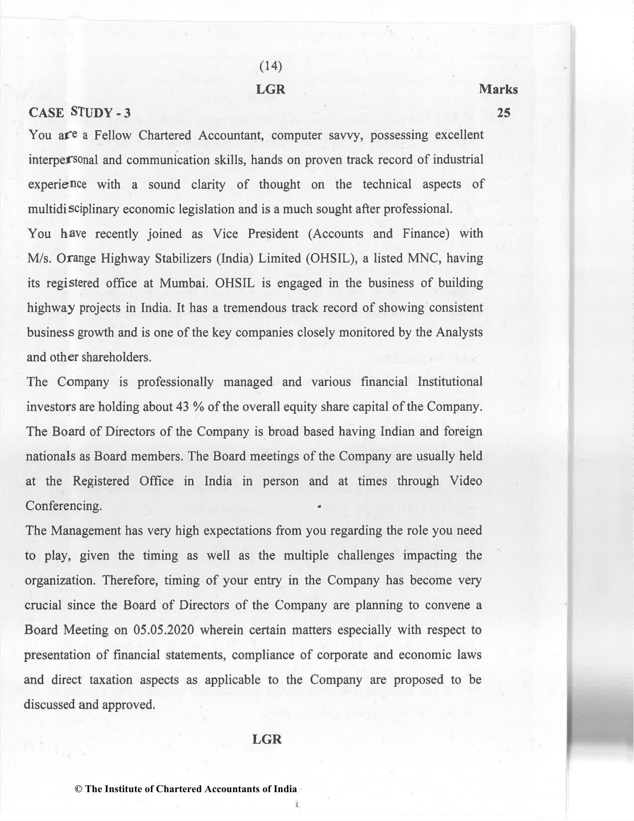 CA Final Jan 2021 Question Paper - Paper 6F – Multidisciplinary Case Study - Page 14