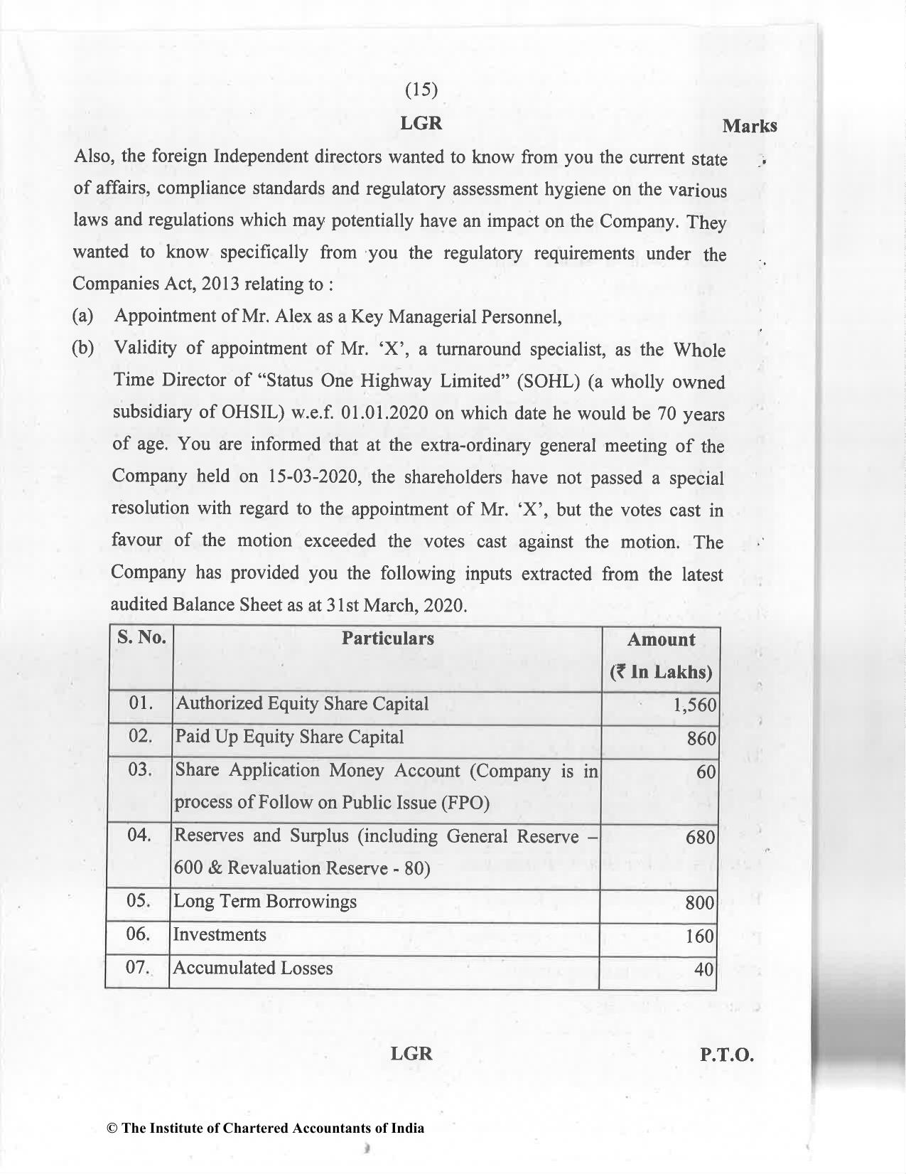 CA Final Jan 2021 Question Paper - Paper 6F – Multidisciplinary Case Study - Page 15