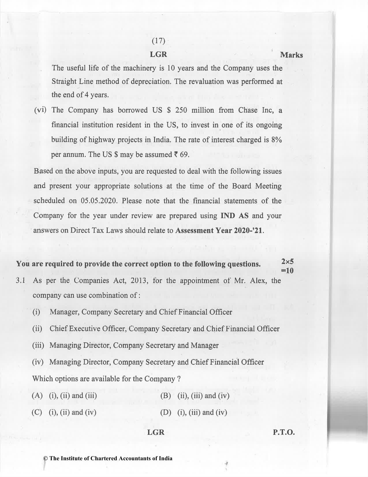 CA Final Jan 2021 Question Paper - Paper 6F – Multidisciplinary Case Study - Page 17