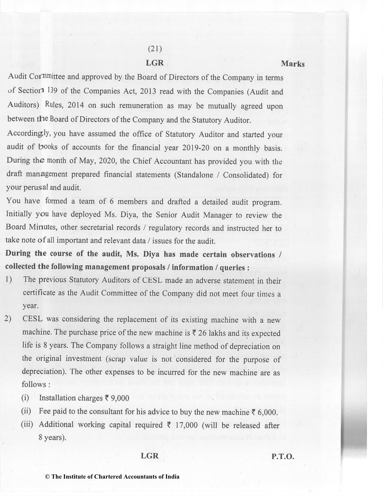 CA Final Jan 2021 Question Paper - Paper 6F – Multidisciplinary Case Study - Page 21