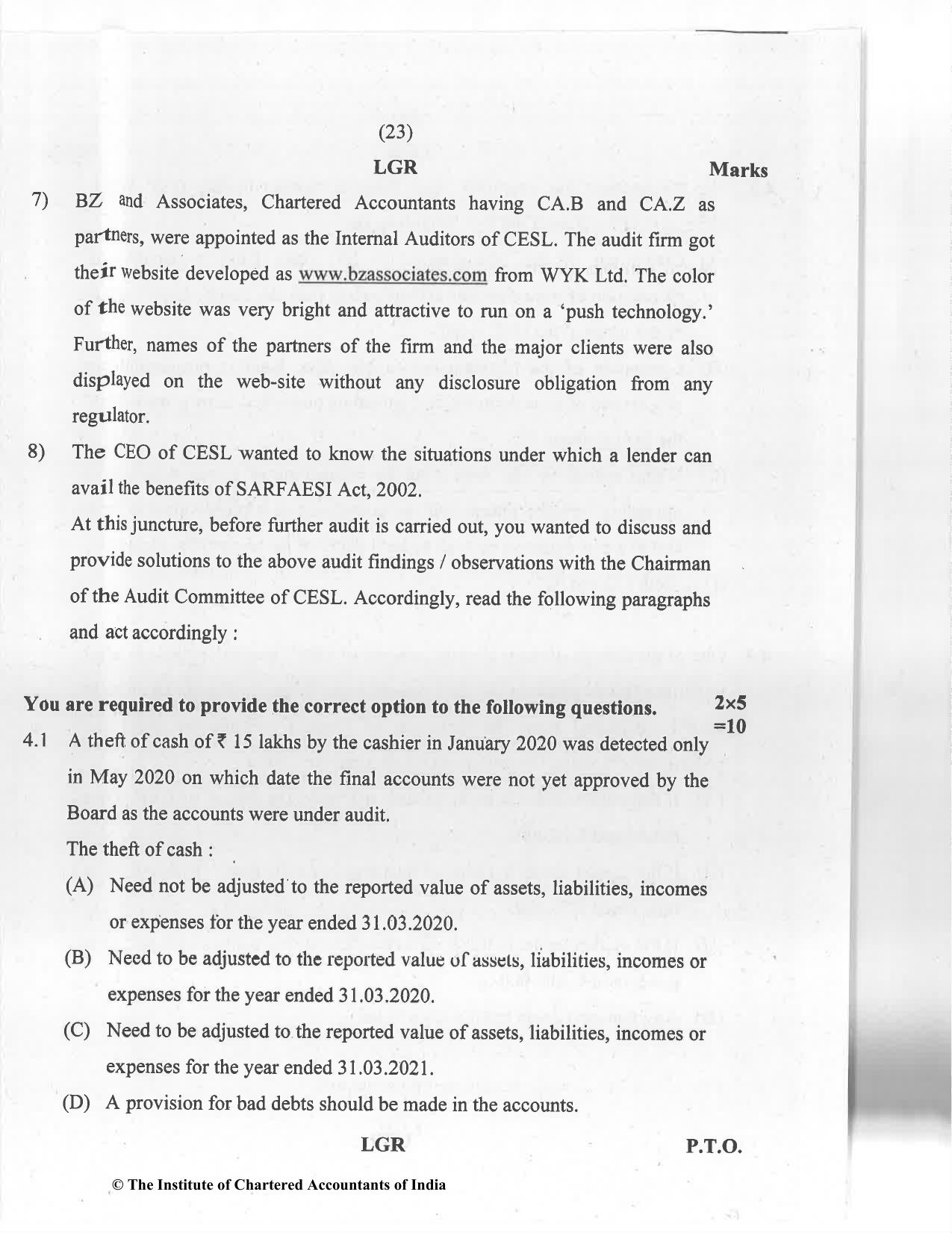 CA Final Jan 2021 Question Paper - Paper 6F – Multidisciplinary Case Study - Page 23