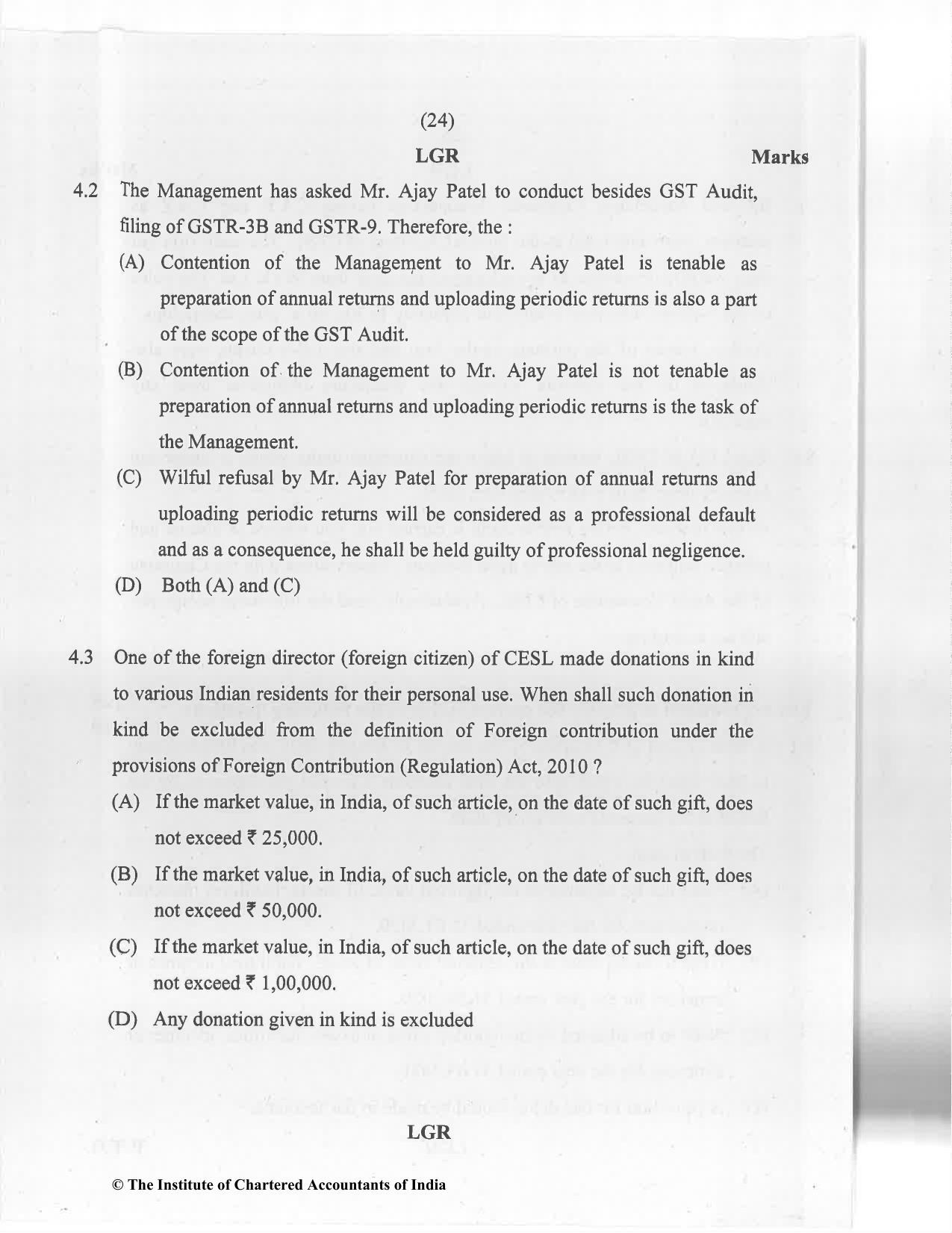 CA Final Jan 2021 Question Paper - Paper 6F – Multidisciplinary Case Study - Page 24