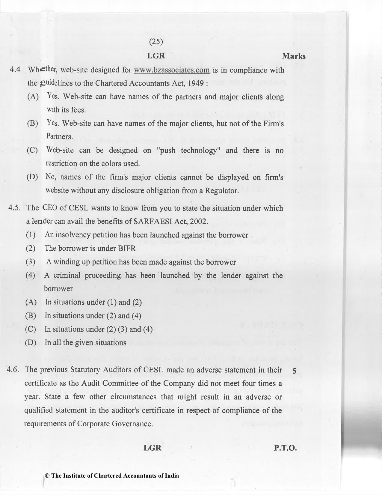 CA Final Jan 2021 Question Paper - Paper 6F – Multidisciplinary Case Study - Page 25