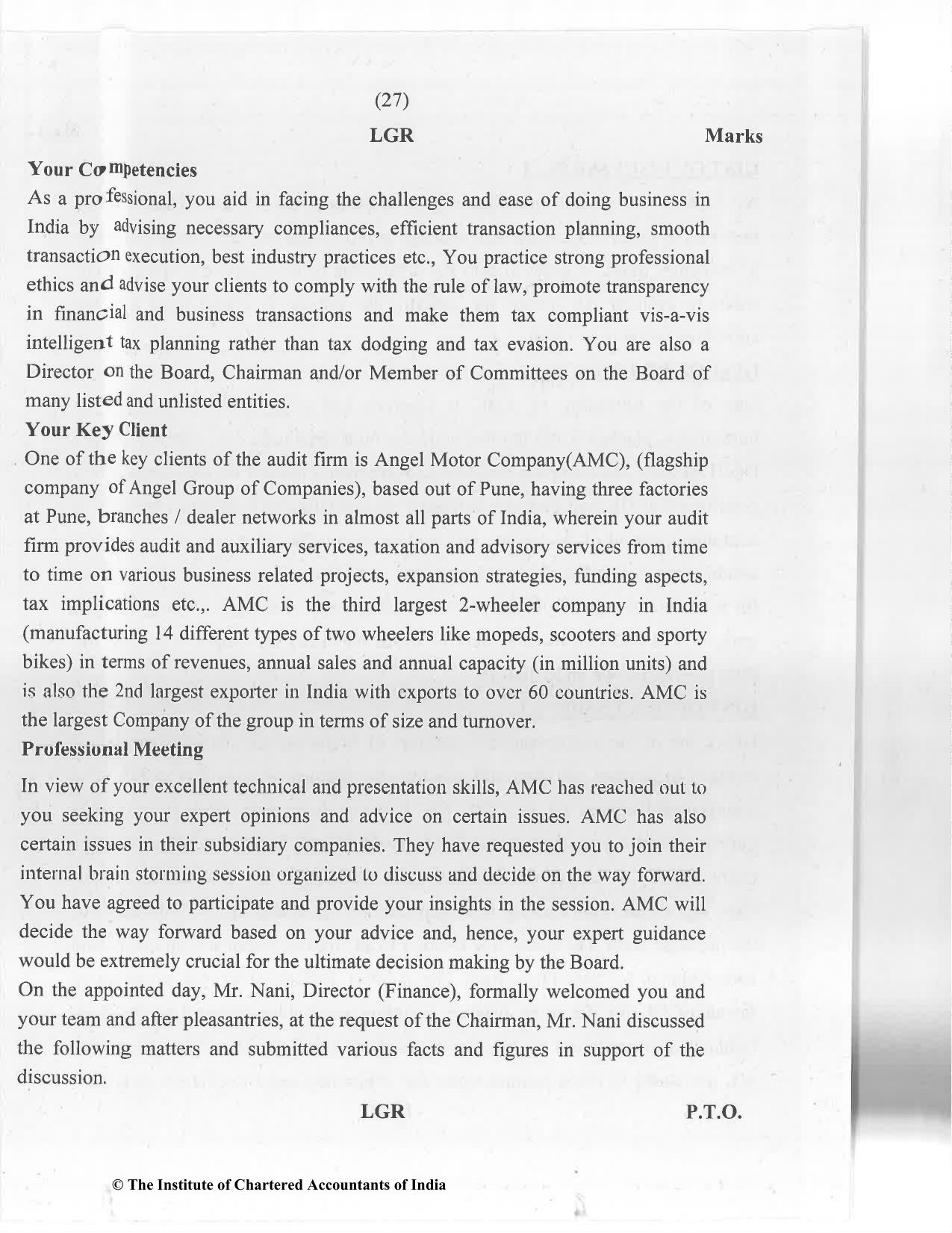 CA Final Jan 2021 Question Paper - Paper 6F – Multidisciplinary Case Study - Page 27