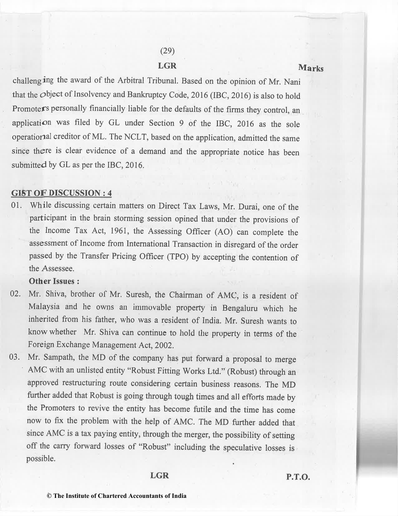 CA Final Jan 2021 Question Paper - Paper 6F – Multidisciplinary Case Study - Page 29