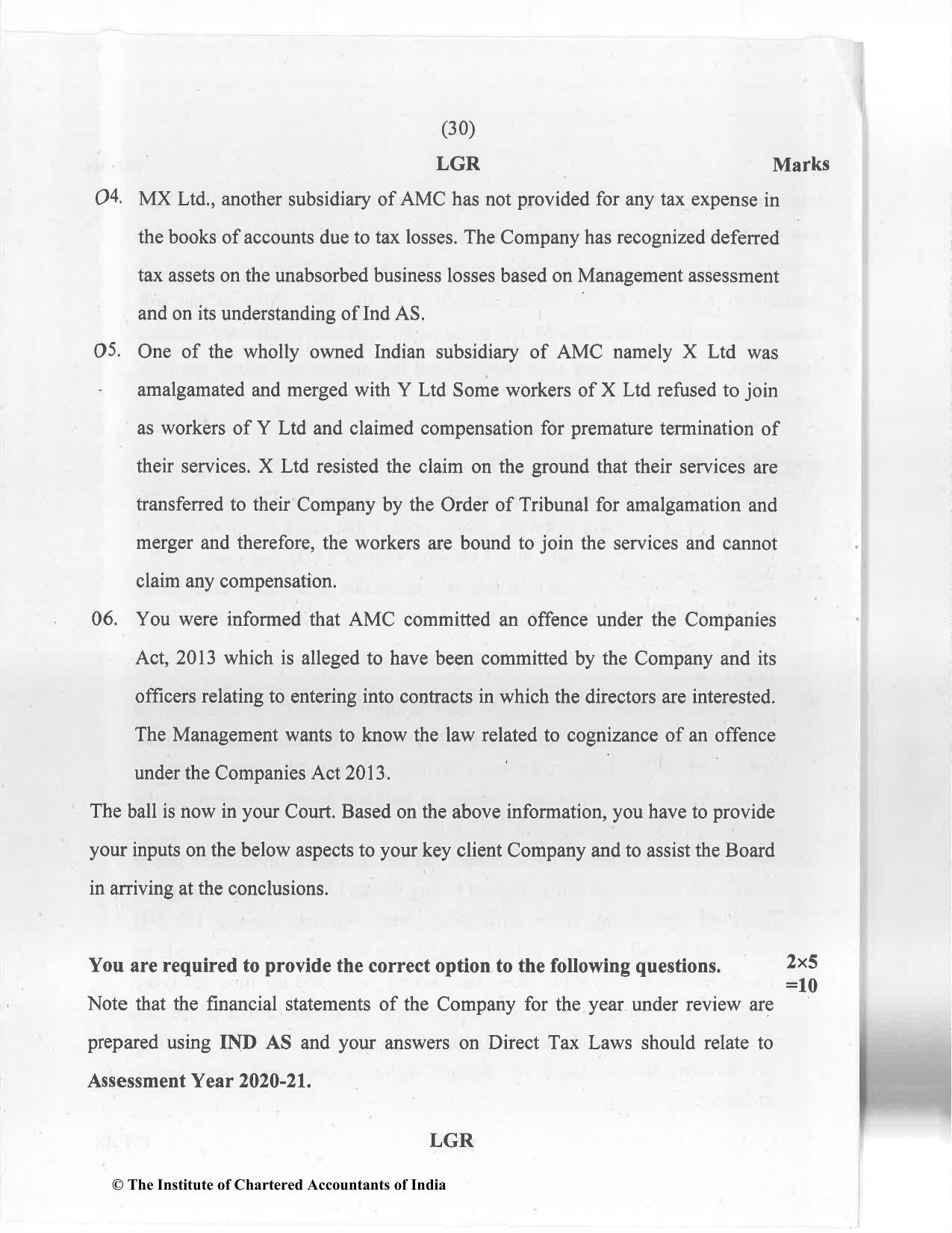 CA Final Jan 2021 Question Paper - Paper 6F – Multidisciplinary Case Study - Page 30