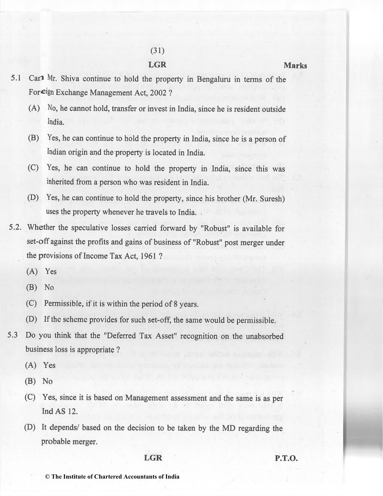 CA Final Jan 2021 Question Paper - Paper 6F – Multidisciplinary Case Study - Page 31