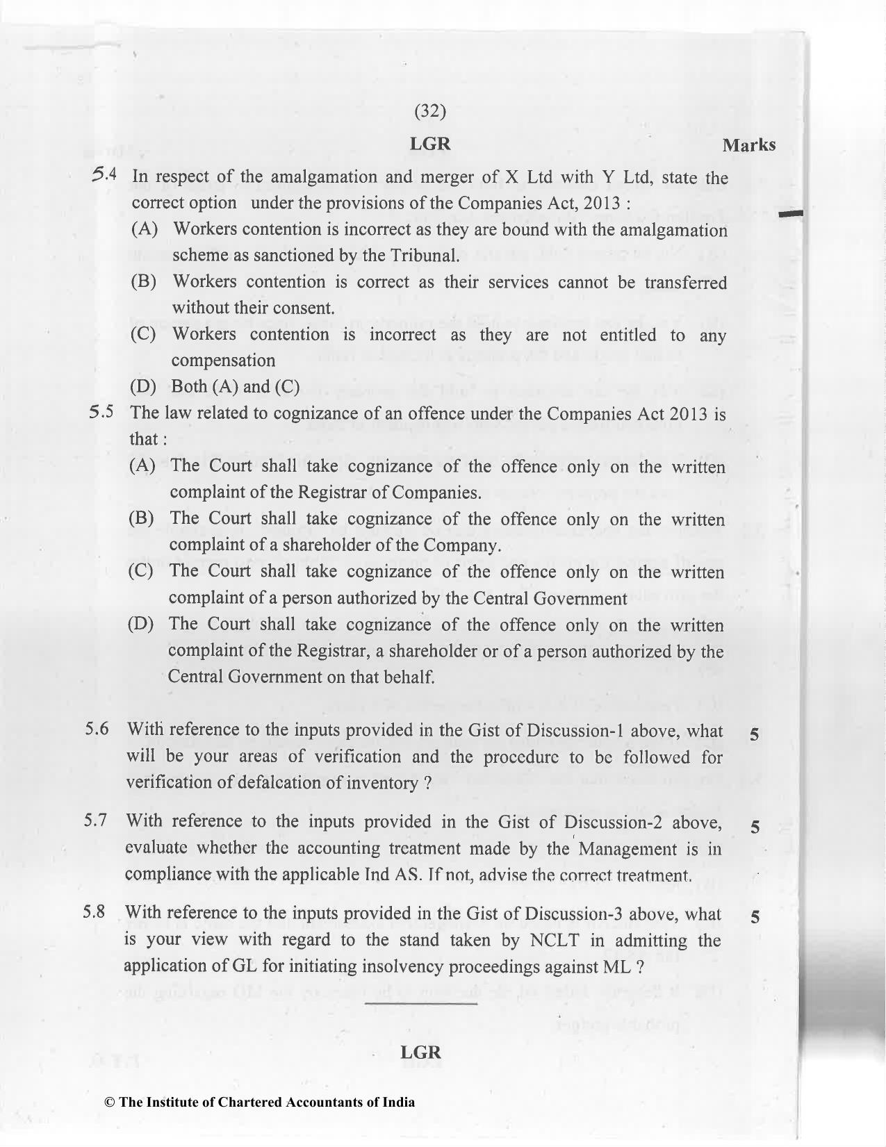 CA Final Jan 2021 Question Paper - Paper 6F – Multidisciplinary Case Study - Page 32