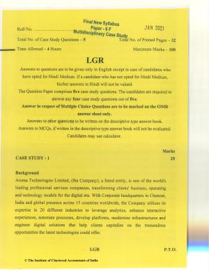 CA Final Jan 2021 Question Paper - Paper 6F – Multidisciplinary Case Study