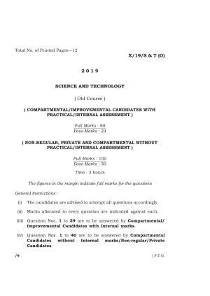 Meghalaya Board (MBOSE) Class 10 SCIENCE AND TECHNOLOGY ( Old Course ) 2019 Question Paper