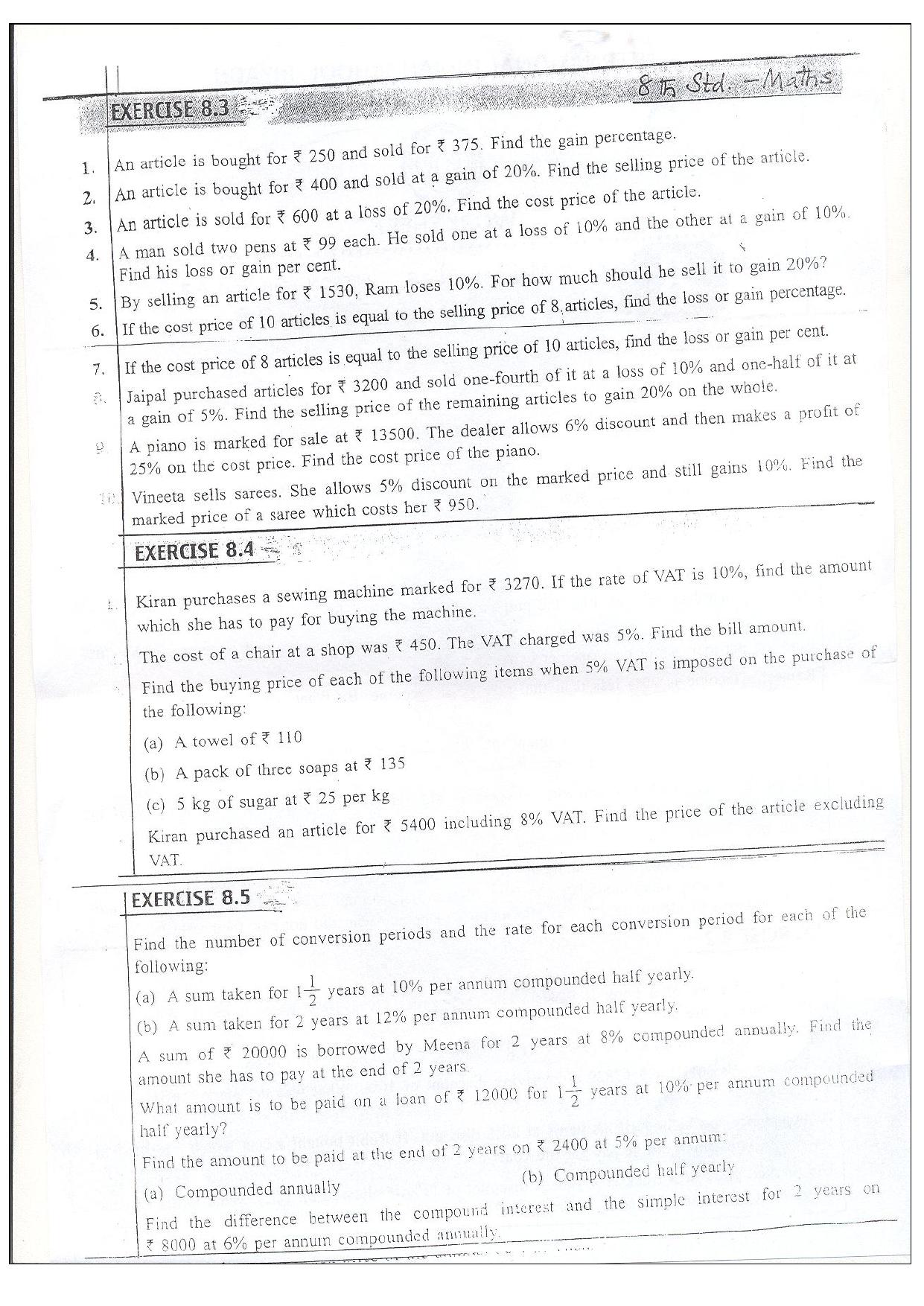 CBSE Worksheets for Class 8 Mathematics Compairing Quantities Assignment 3 - Page 2