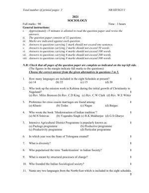 Nagaland Board Class 12 Sociology 2021 Question Paper