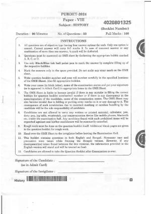 WB PUBDET 2024 History Question Paper