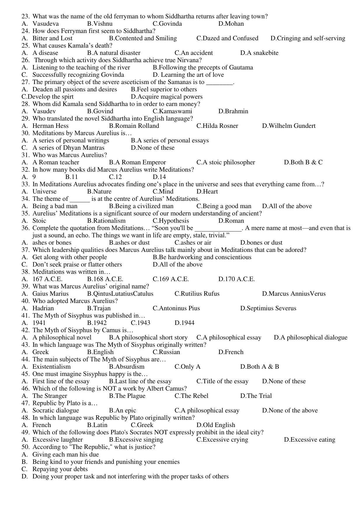 Hemchand North Gujarat University Sample Paper Mar-Jun 2021: M.A. Sem – 3 English-305 - Philosophy and Literature (Theory) Paper Code – 3945 (Old Course) - Page 2