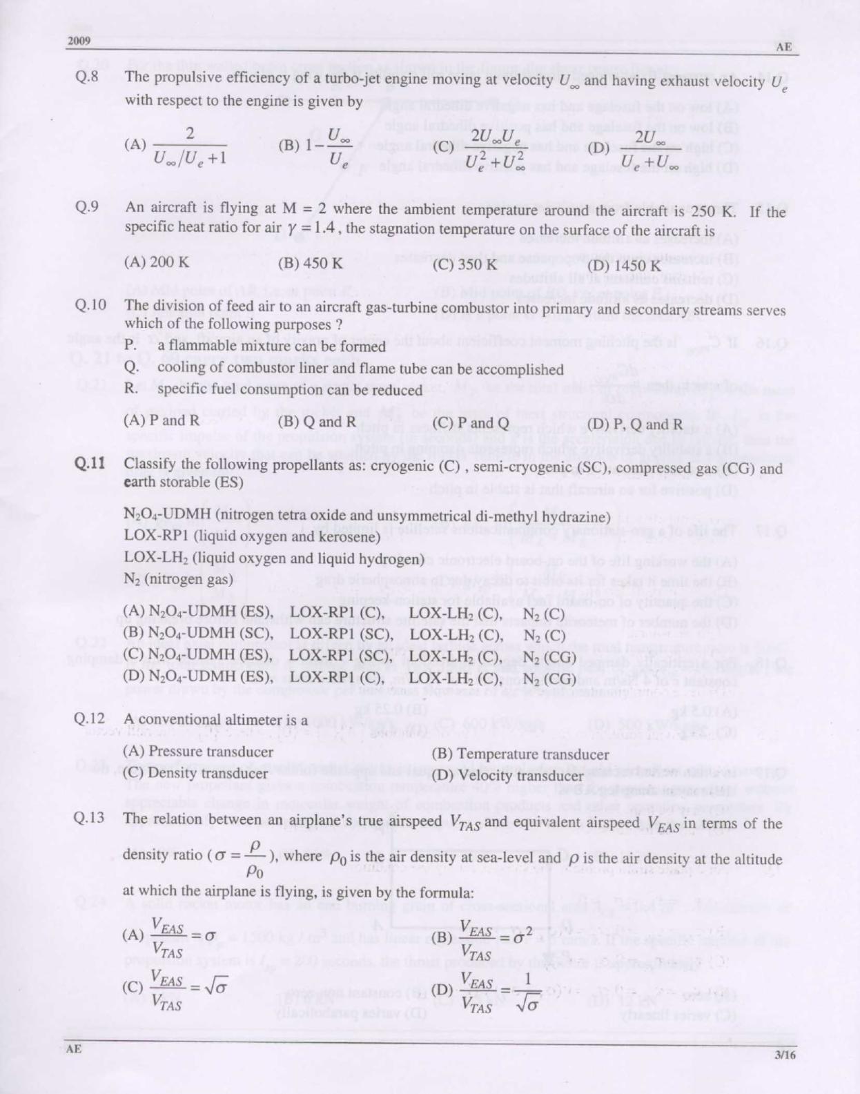 GATE 2009 Aerospace Engineering (AE) Question Paper with Answer Key - Page 3