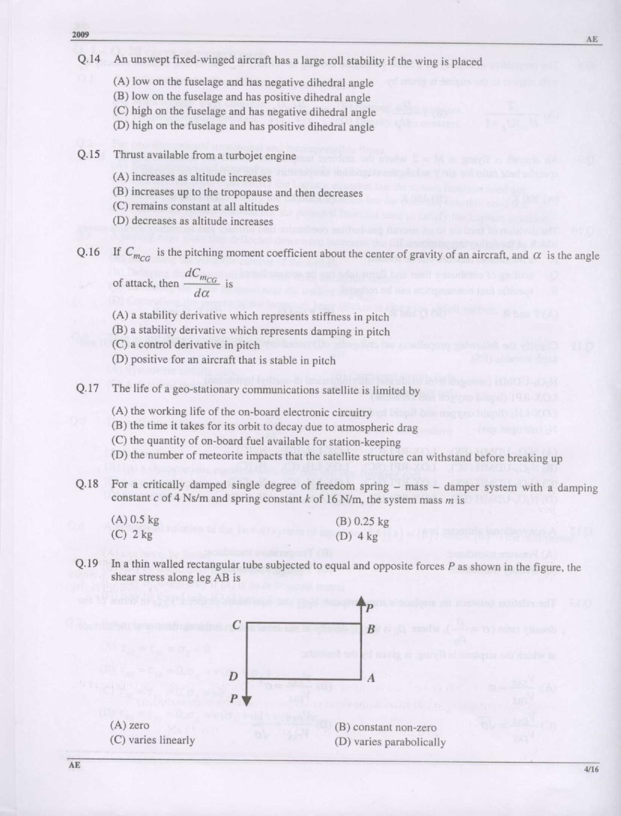 GATE 2009 Aerospace Engineering (AE) Question Paper with Answer Key - Page 4