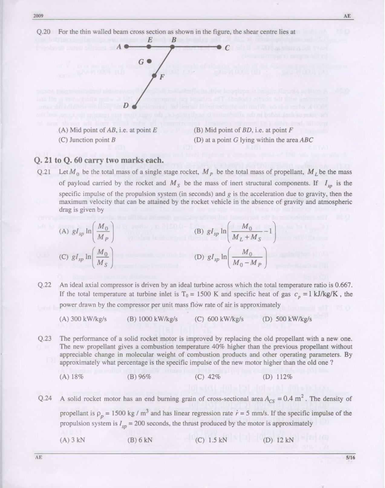 GATE 2009 Aerospace Engineering (AE) Question Paper with Answer Key - Page 5