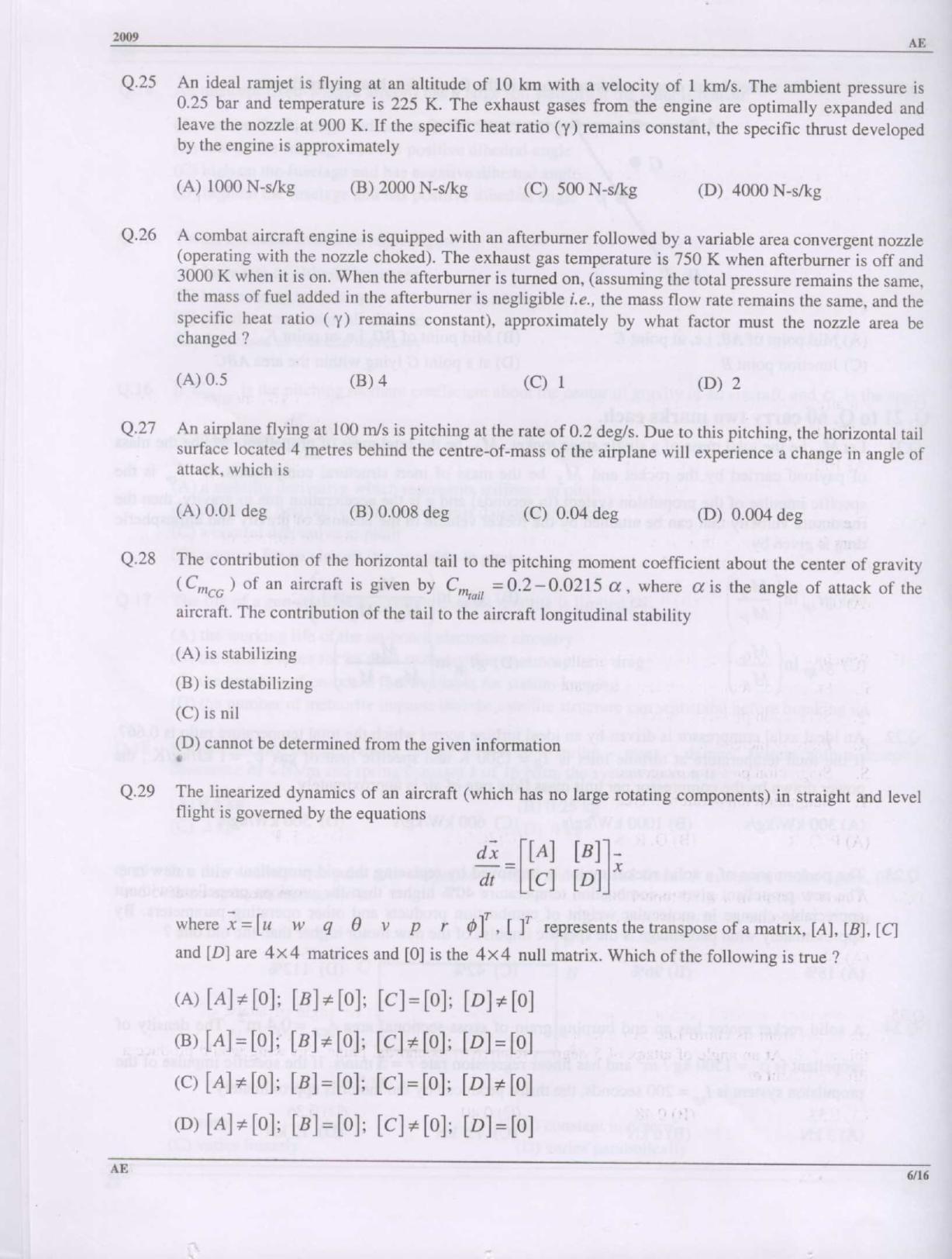 GATE 2009 Aerospace Engineering (AE) Question Paper with Answer Key - Page 6