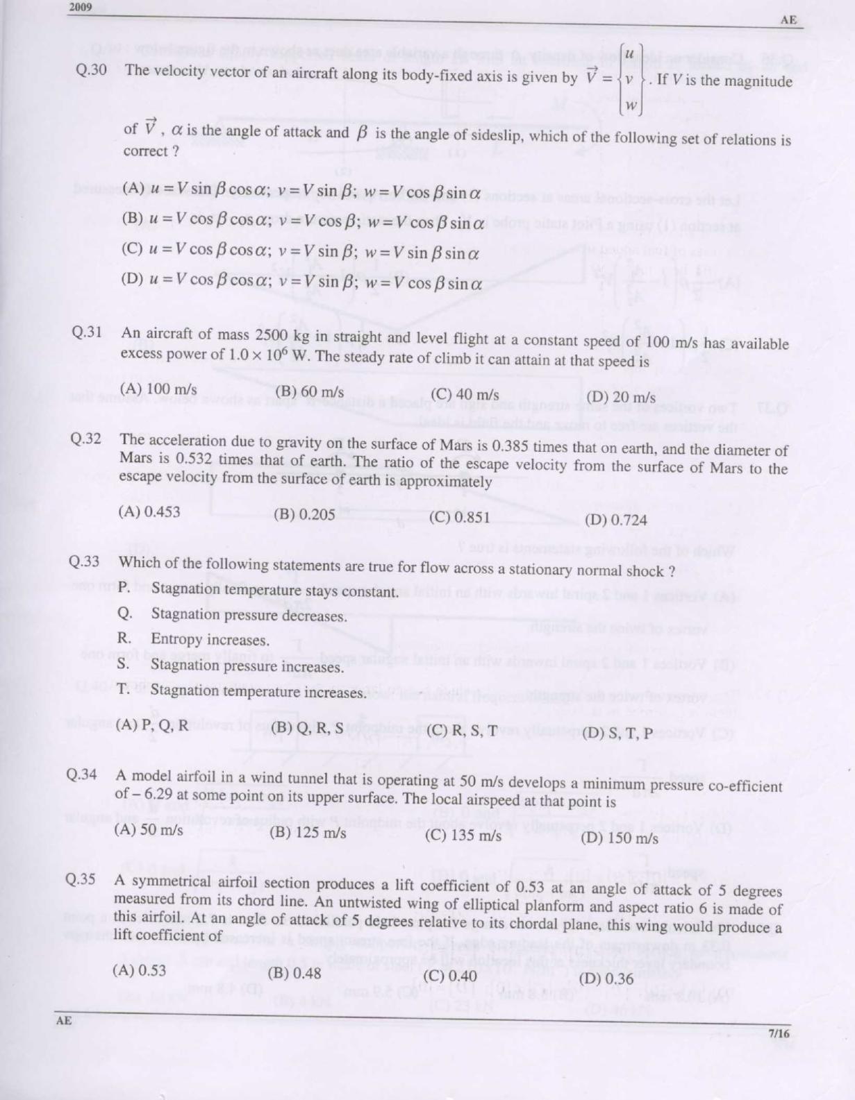 GATE 2009 Aerospace Engineering (AE) Question Paper with Answer Key - Page 7