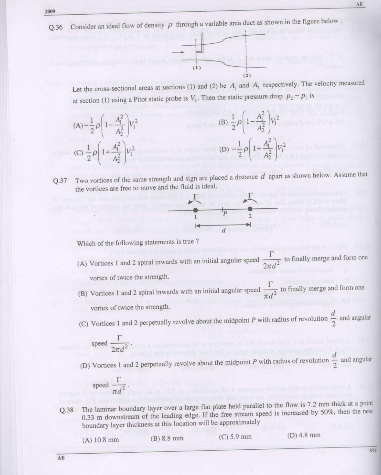GATE 2009 Aerospace Engineering (AE) Question Paper with Answer Key - Page 8