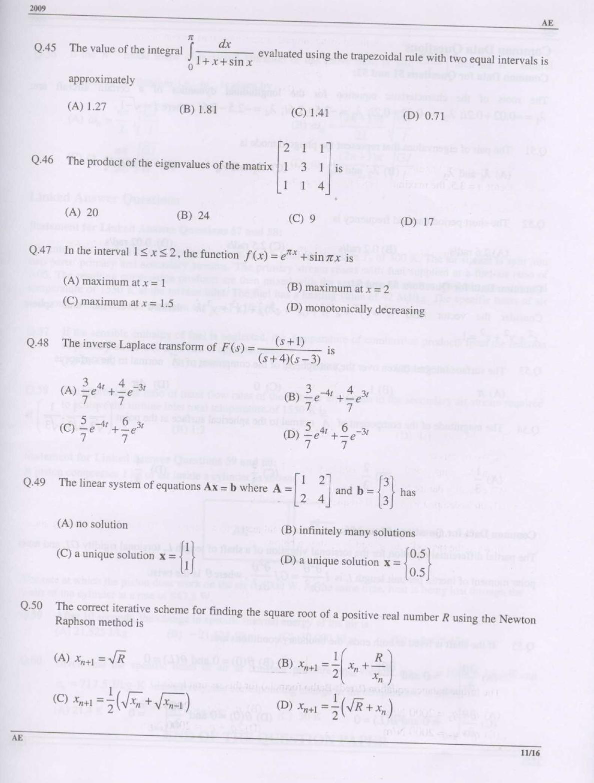 GATE 2009 Aerospace Engineering (AE) Question Paper with Answer Key - Page 11