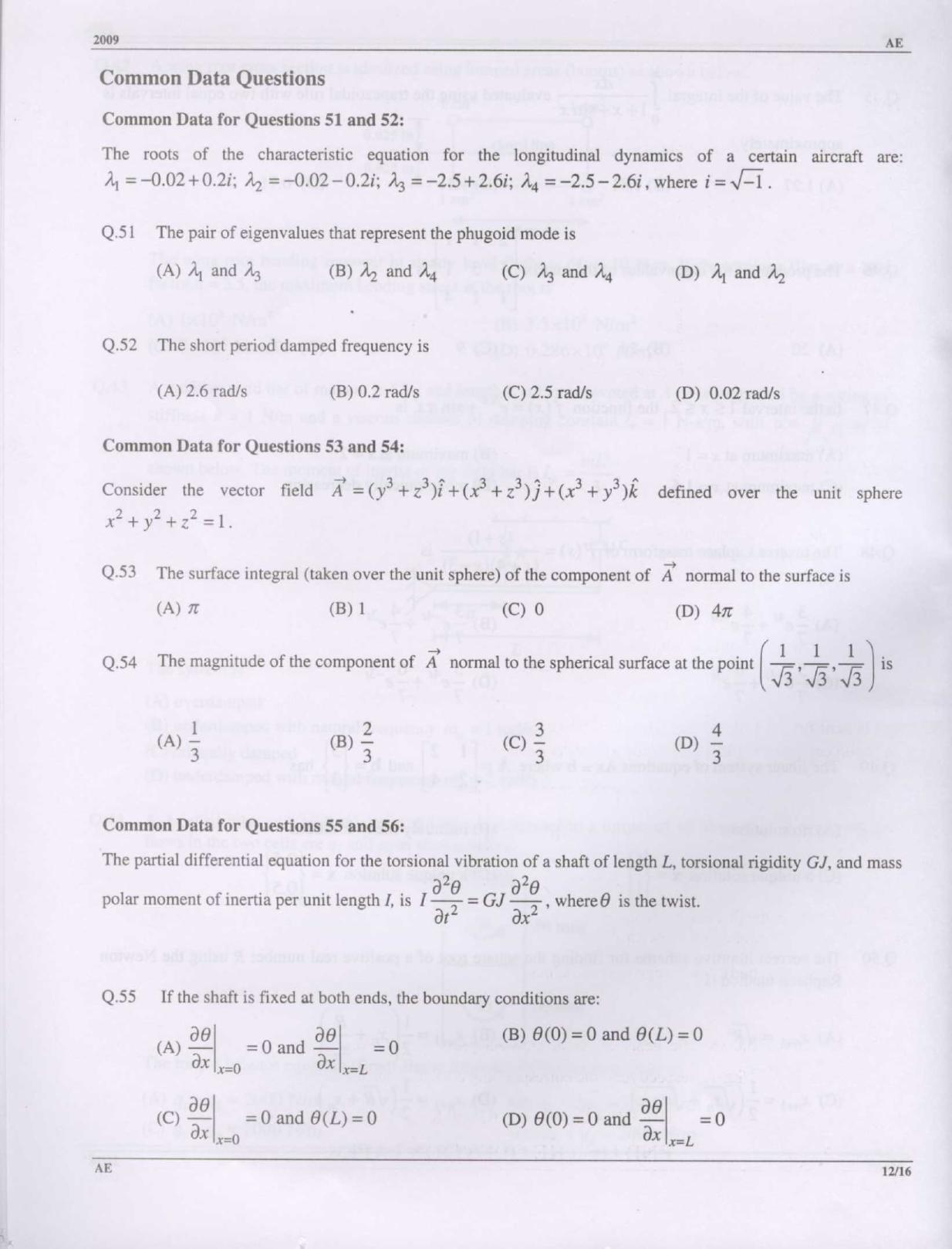 GATE 2009 Aerospace Engineering (AE) Question Paper with Answer Key - Page 12