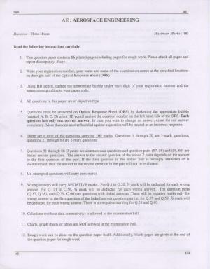 GATE 2009 Aerospace Engineering (AE) Question Paper with Answer Key