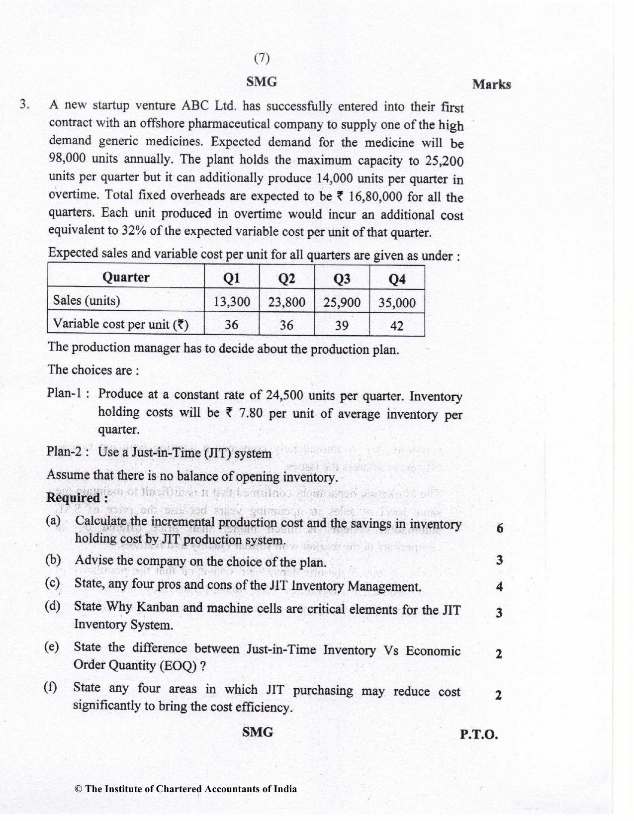 CA Final Nov 2022 Question Paper - Paper 5 – Strategic Cost Management and Performance Evaluation - Page 7