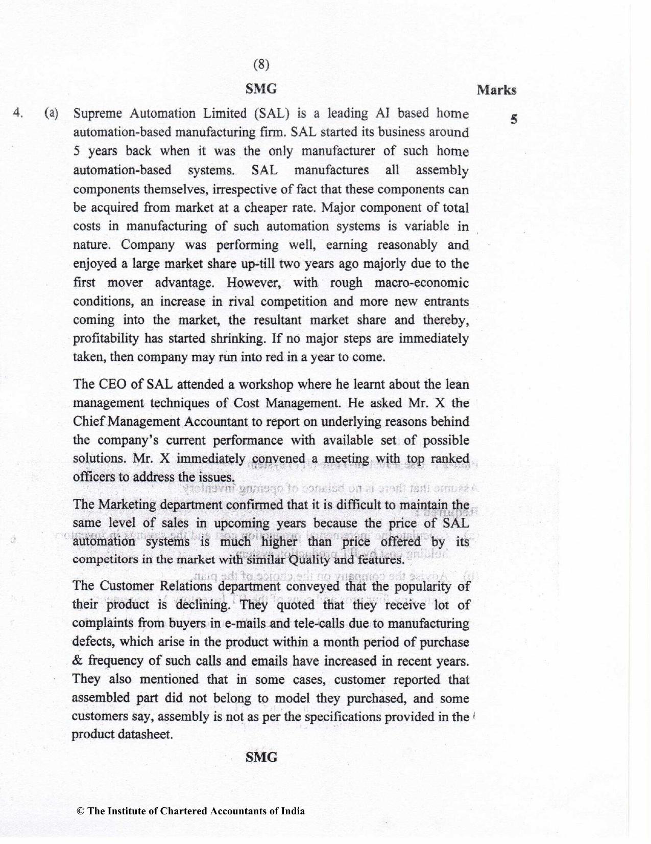 CA Final Nov 2022 Question Paper - Paper 5 – Strategic Cost Management and Performance Evaluation - Page 8