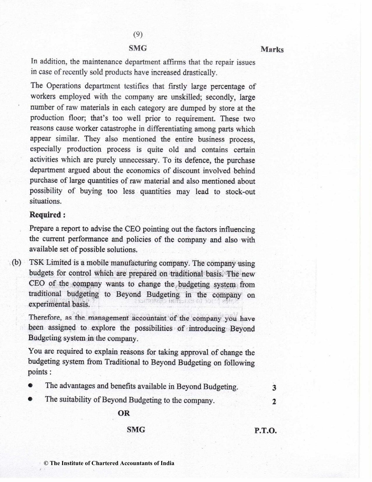 CA Final Nov 2022 Question Paper - Paper 5 – Strategic Cost Management and Performance Evaluation - Page 9