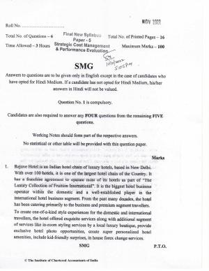 CA Final Nov 2022 Question Paper - Paper 5 – Strategic Cost Management and Performance Evaluation