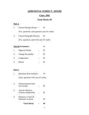 JKBOSE Class 10 Dogri Model Question Paper 2023