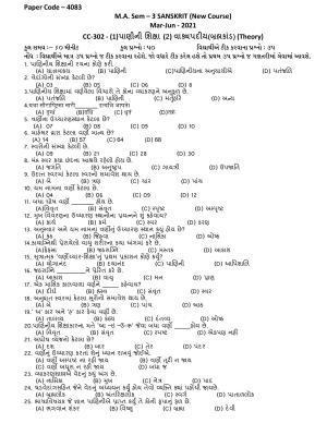 Hemchand North Gujarat University Sample Paper Mar-Jun 2021:   M.A. Sem – 3  Sanskrit CC-302  (Theory) - Paper Code – 4083 (New Course)