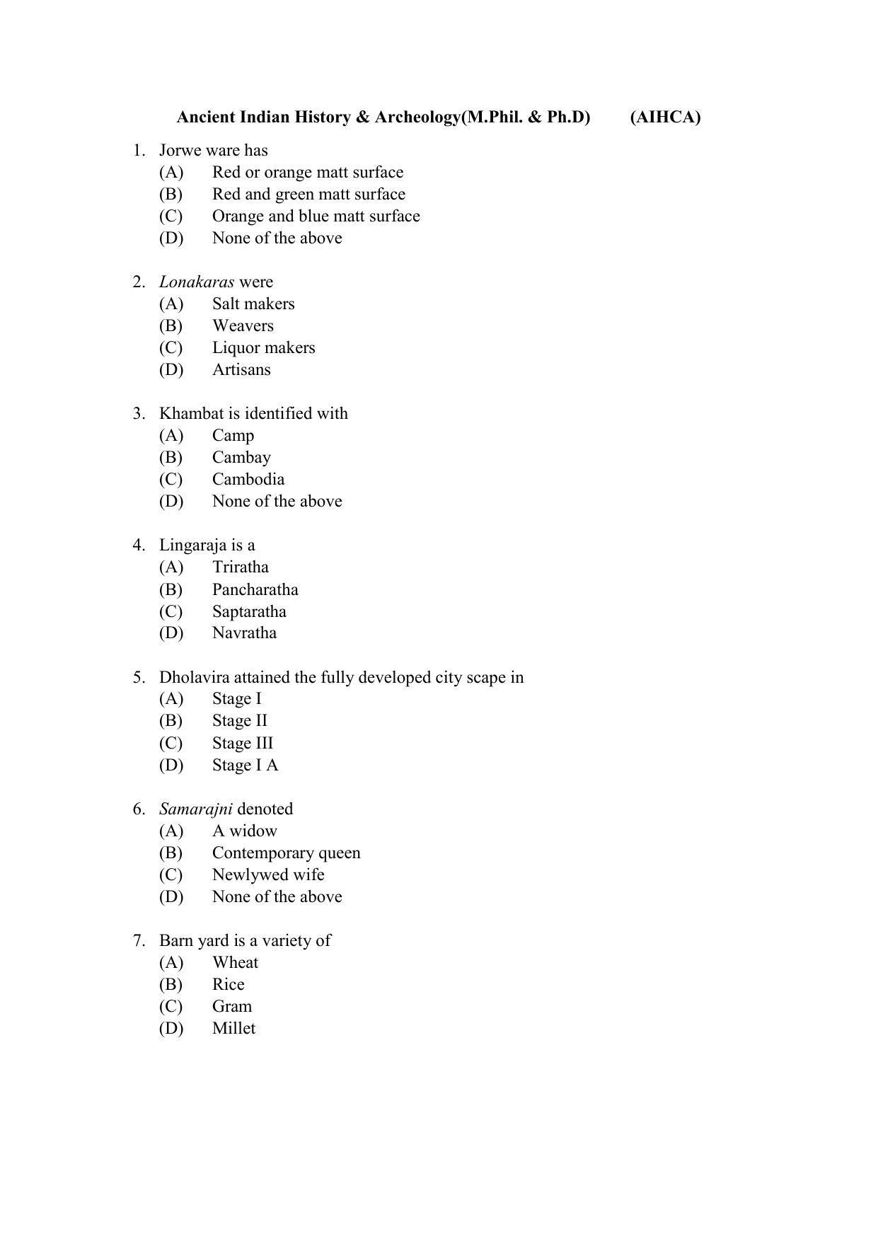 PU MPET Ancient Indian History & Archeology 2021 Question Papers - Page 1