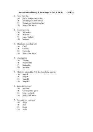 PU MPET Ancient Indian History & Archeology 2021 Question Papers