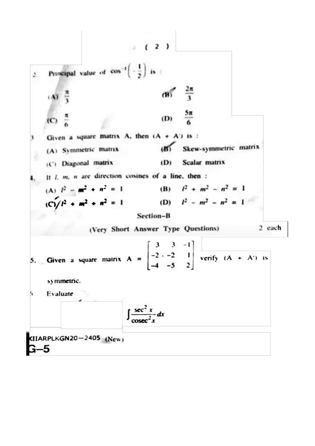 JKBOSE Class 12 Mathematics 2405 Question Papers 2020 - Page 2
