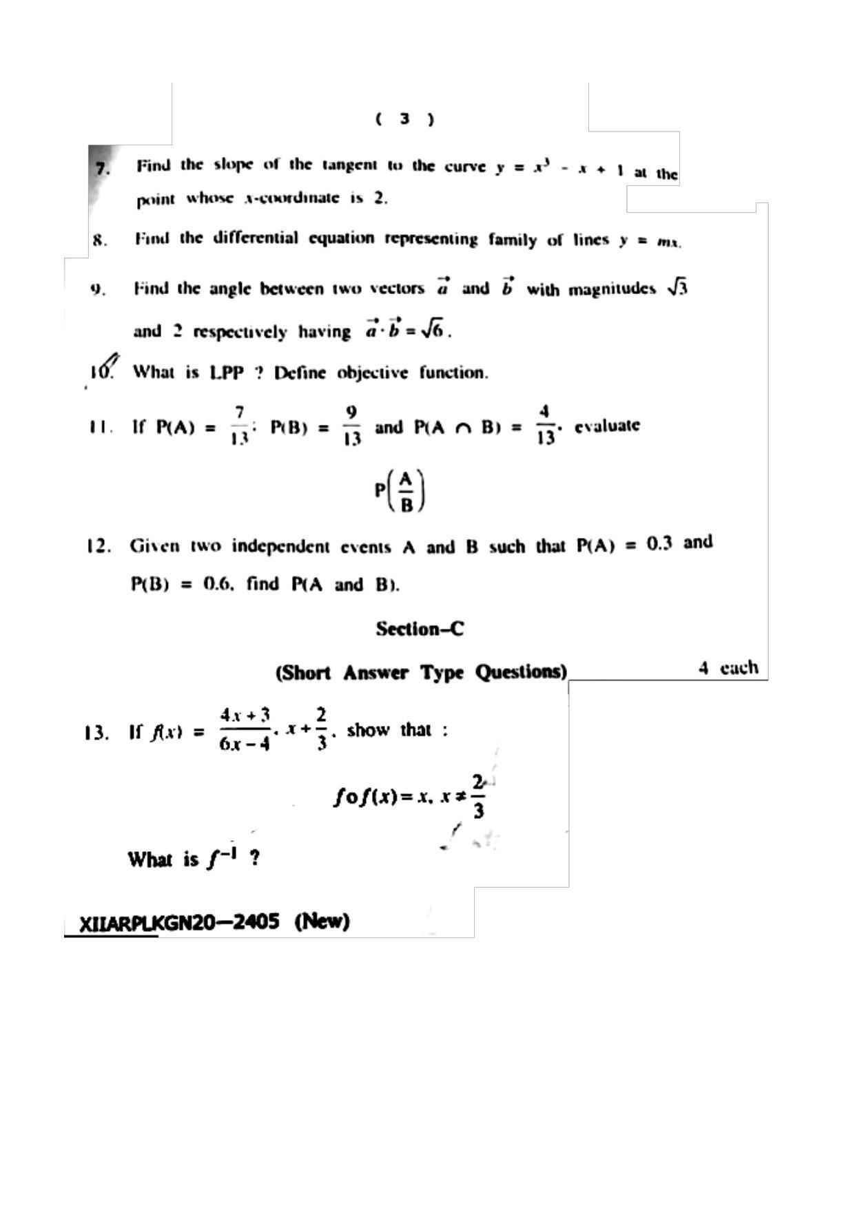 JKBOSE Class 12 Mathematics 2405 Question Papers 2020 - Page 3