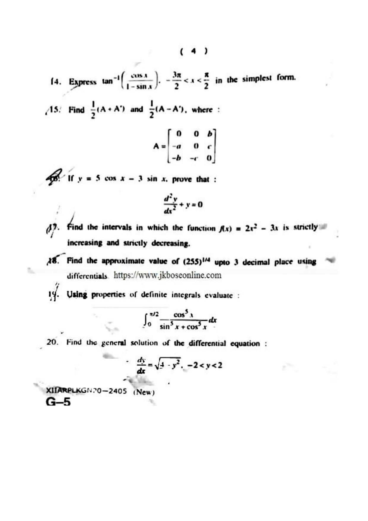 JKBOSE Class 12 Mathematics 2405 Question Papers 2020 - Page 4
